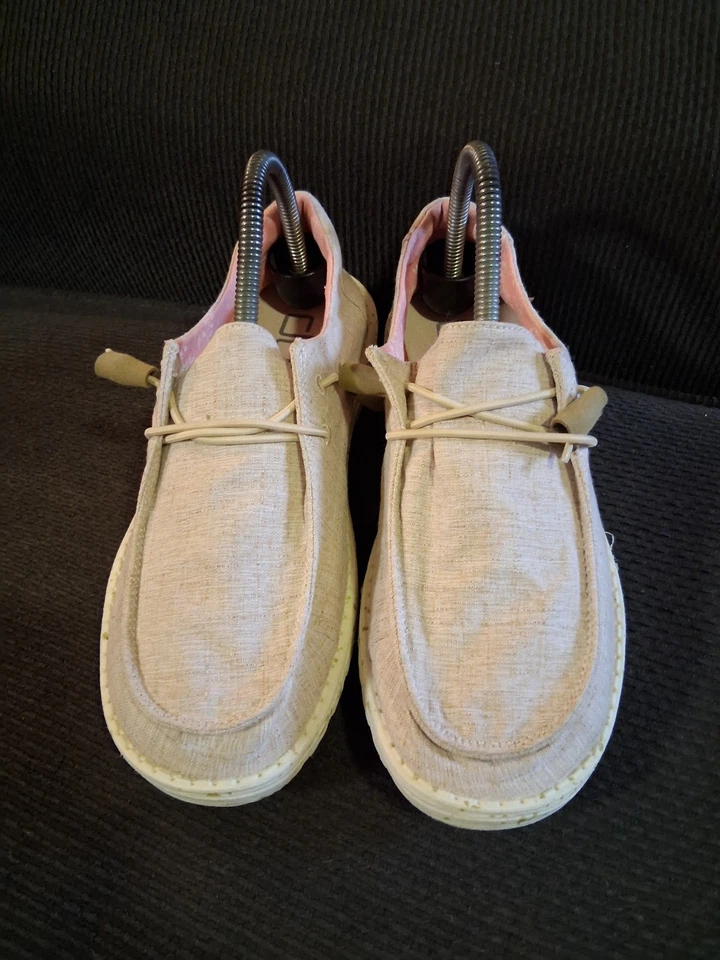 Hey Dude Womens Wendy Chambray White Nut Size 8 Slip On Walking Comfort Shoes - Image 2 of 4