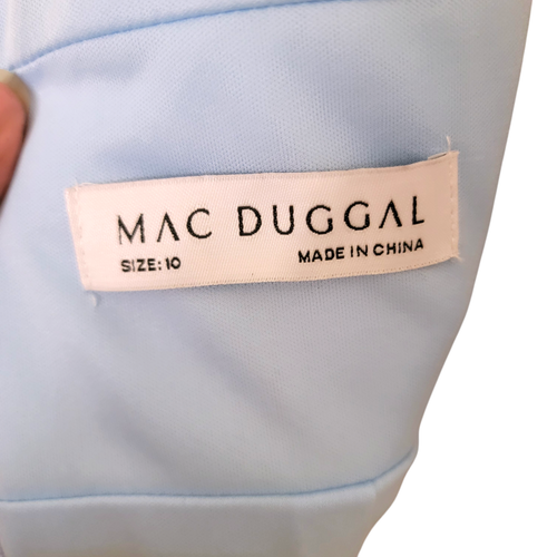 Abito lungo a sirena Mac Duggal 49454 blu 10 senza maniche fiocco V abito da ballo senza maniche - Foto 7 di 14