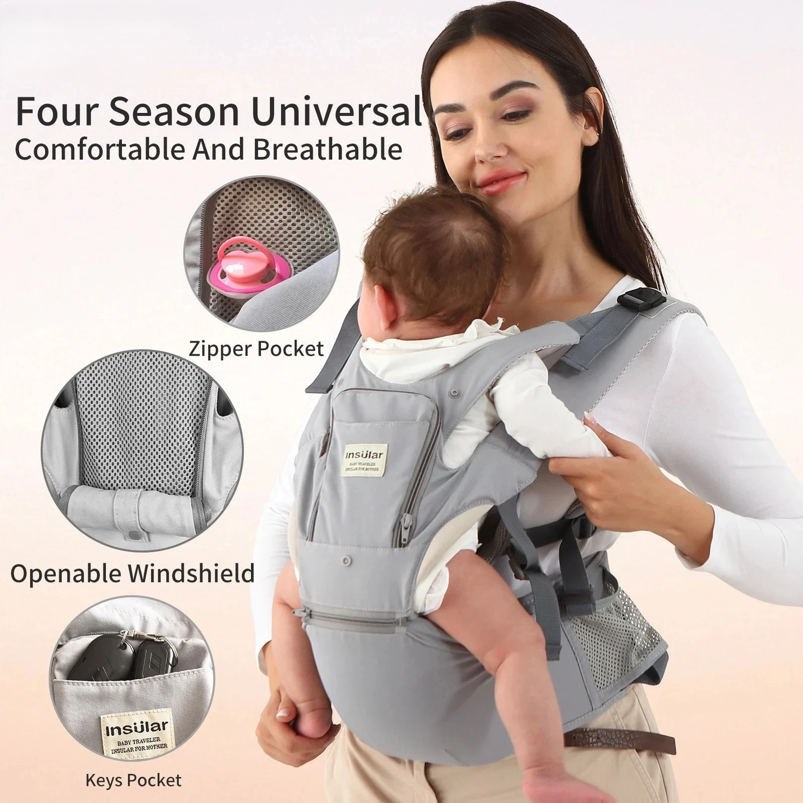 Insular 3-In-1 Ergonomic Baby Carrier For Newborn to Toddler w/ Hip Seat - Breat