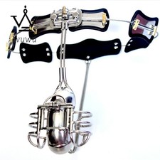 Male Chastity Belt Device Stainless Steel Lock Cage T-Back Men Metal Pants