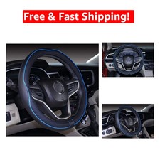 High-quality Anti-slip Steering Wheel Cover Black Blue 14-14.25 Perfect Fit