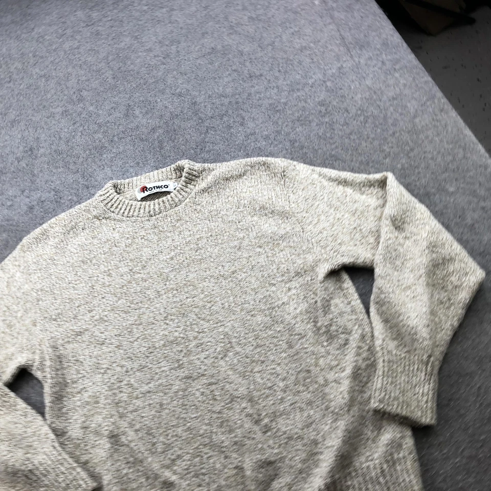 Vintage Rothco Sweater Mens Large Beige Heather Wool Blend Crewneck Ribbed USA - Image 3 of 4