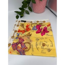 Vintage Celine Paris Silk Scarf Yellow Pink Bows Eiffel Tower Paris print 18"