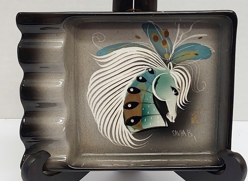 Sascha Brastoff Handsigned Horse Square Ceramic Art Ashtray