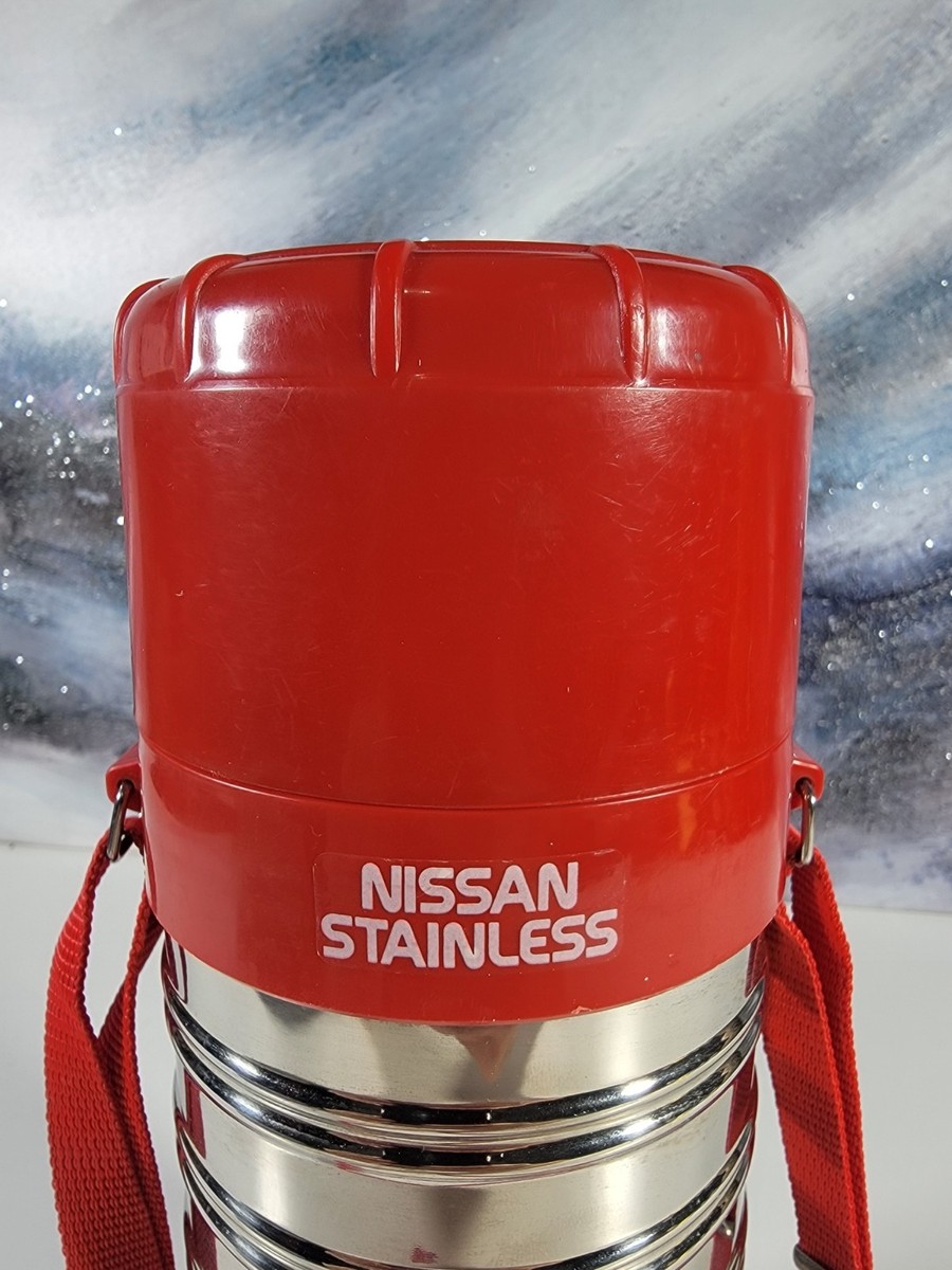 Vintage Nippon Nissan Vacuum Flask Hot/Cold Cup Red/Chrome w