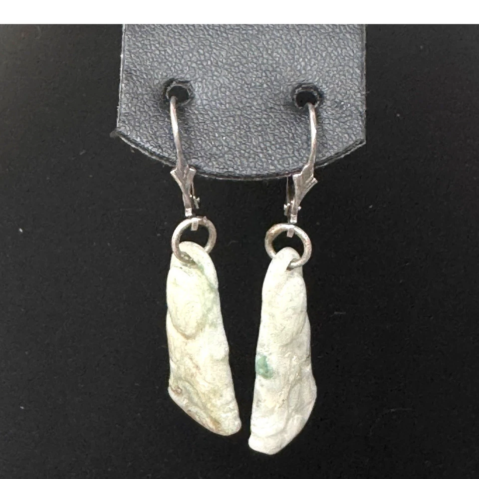 Vintage Carved Rough Raw Jade Buddha Earrings Gemstone Religious Sterling - Image 2 of 4