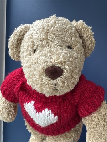 MANHATTAN TOY COMPANY cream red knitted RABBIT PLUSH SOFT TOY Teddy Bear heart - Picture 13 of 15