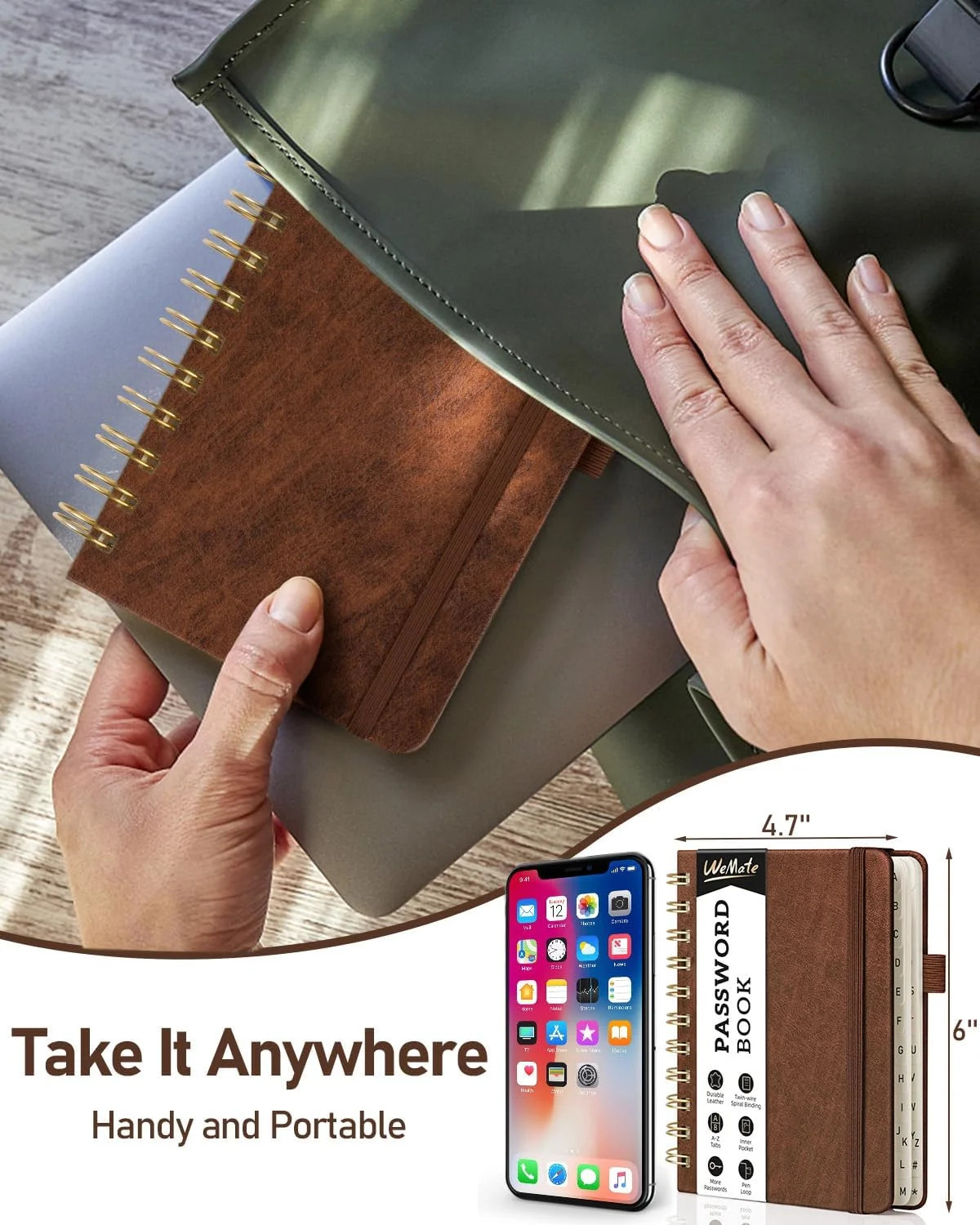 как выглядит Password Book with Alphabetical Tabs, Small 4.7x6 in - Brown Internet Login Re фото