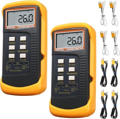 2 Pcs Thermocouple Thermometer Digital K Type HVAC Dual Channels Digital