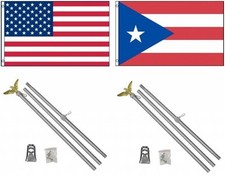 3x5 USA American Puerto Rico Flag 2 Aluminum Pole Kit Sets 3'x5'