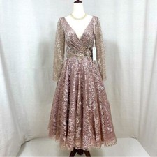 MAC DUGGAL Long Sleeve Tea Length Mauve Dress Size 4