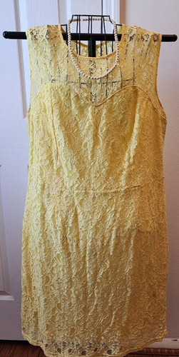 WOMEN'S ATTRACTIVE YELLOW LACE DRESS CLASSY WEAR LADIES FORMAL CLOTHING APPAREL