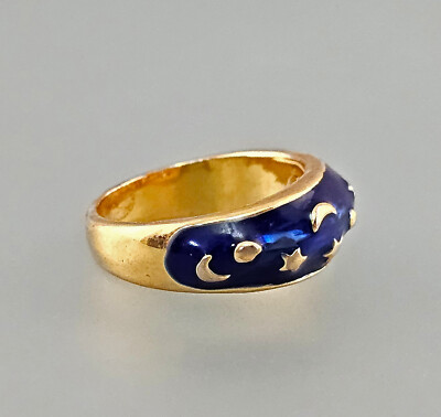 a-9425045-d Modeschmuck emaillierter Ring Mond und Sterne vergoldet Gr.53
