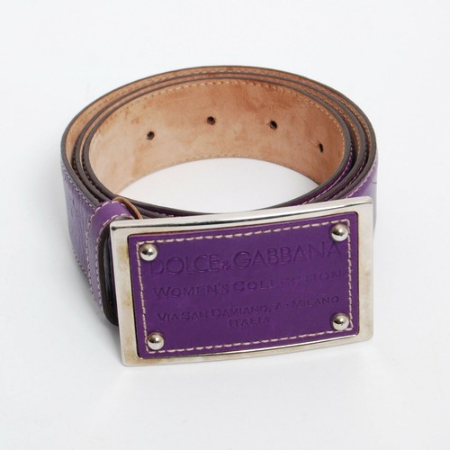Dolce&Gabbana Women Belt Purple Leather Square Buckle Waist Wrap Size 85 cm 34" - Picture 2 of 10