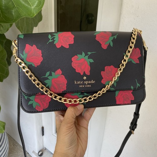 Bandolera convertible Kate Spade Madison con solapa - Rose Toss KE534 floral negra roja - Imagen 2 de 16