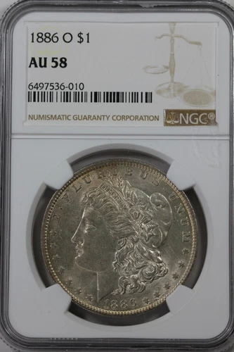 1886-O  1.00 NGC  AU58  Morgan Silver Dollar,Miss Liberty Head Dollar, $1