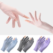 Ice Silk Two Half Finger Glove Women Breathable Outdoor Riding Driving Sunscreen