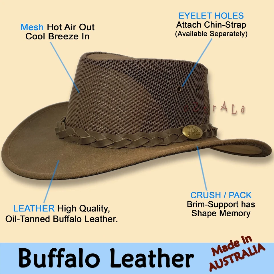 【oZtrALa】 Sombrero de Cuero BUFFALO Banda de COCODRILO Para Hombres Golf Texas Vaquero AUSTRALIANO ~ Foto 2 de 4