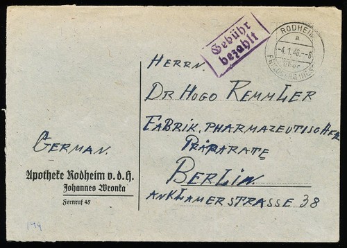 757035) all. Bes. Gebühr Bezahlt Blg. aus Rodheim über Friedeberg Hessen