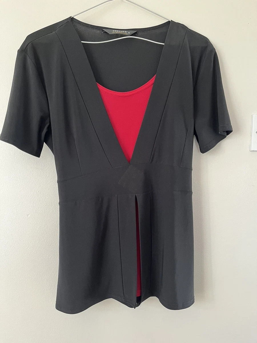 Ladies Red Black Top By Forever Michael Gold Size M See