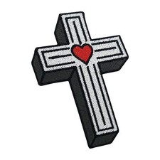 Retro Tattoo Kreuz mit Herz Patch zum Aufbügeln | Biker Metal Cross Bügelbild