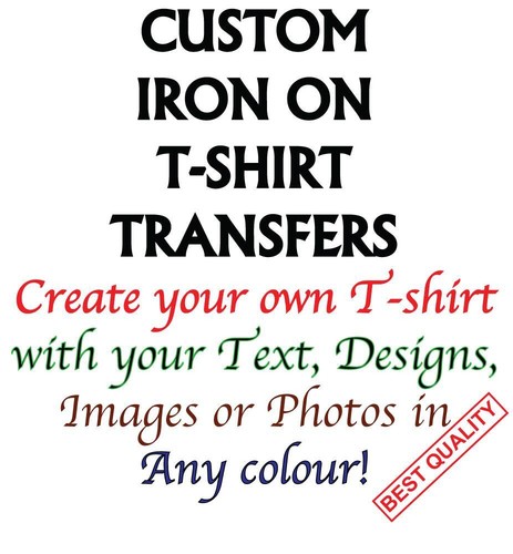 Custom Design Vinyl Iron on Transfer T-Shirt Personalised Text Name ...