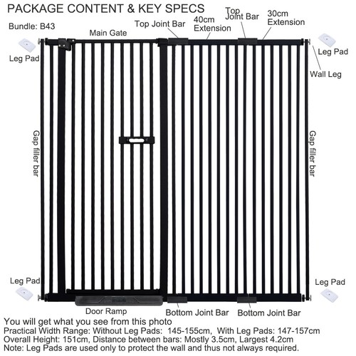 Extra Tall 150cm Baby Pet Security Gate Safety Guard for 145-155cm B43 Black - Picture 3 of 12