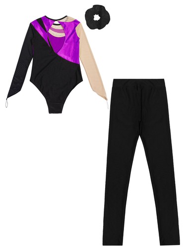 Girls Gymnastics Leotards Activewear SetTracksuit Kids Long Sleeve Bodysuit - Picture 65 of 110