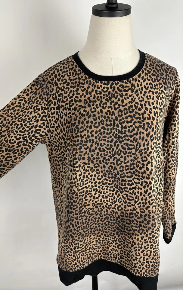 Lands End Sweatshirt Womens Medium Leopard Print Serious Sweats Earth Tone Boho - Image 3 of 4