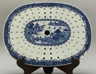 c. 1760 SELTENE CHINESISCHE EXPORT QIANLONG PERIODE FLEISCHTROPFFLÄCHE BLAU & WEISSE KERAMIK