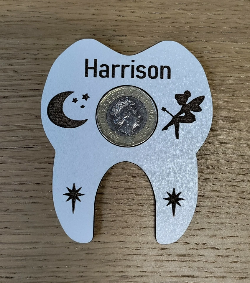 Portamonedas personalizado de madera blanca de hada de 1£