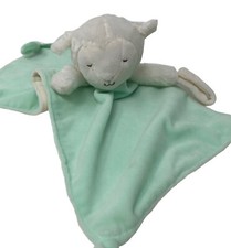 Carters Plush White Lamb Lovey Green Security Blanket Rattle Knotted Corners Toy