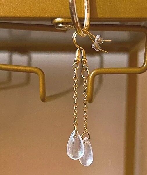 Elegant Minimalist Clear Bead Dangle Earrings with Gold Accents