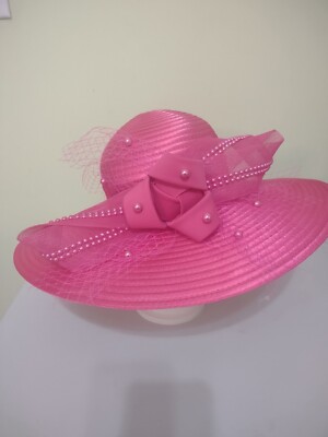 GMI Designer Hat Hot Pink Tone Mesh Net Beaded accent Loop Now Wide Brim 