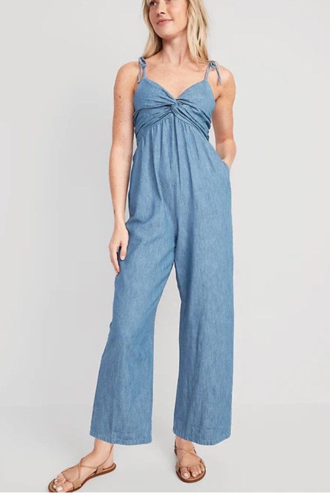 Old Navy Tie Shoulder Denim Twist Front Jumpsuit Romper Blue XS