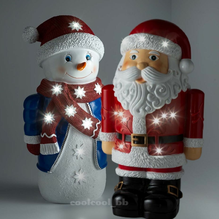 2 Piece Metal Santa Snowman Statue Set Home Outdoor Home Winter