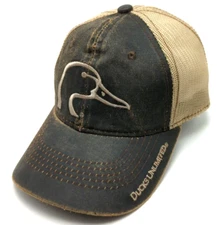 DUCKS UNLIMITED hat brown adjustable cap faux leather appearance