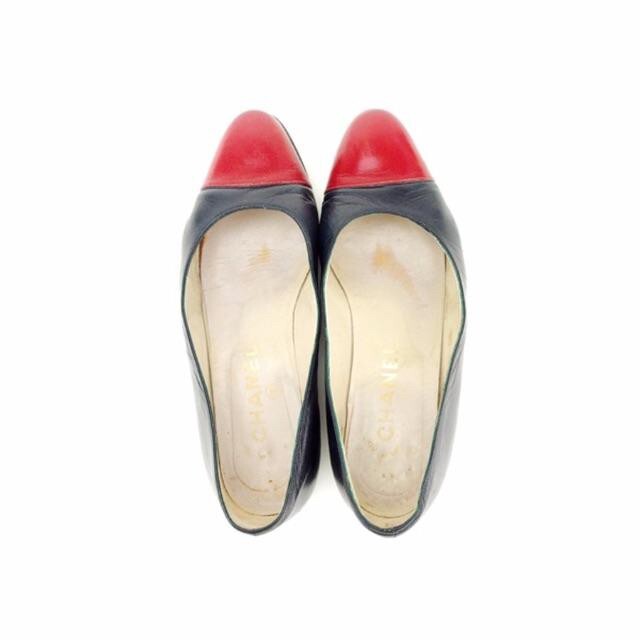 CHANEL Pumps Bicolor Flat 36 Valley Shoes Leather Navy x Red | eBay