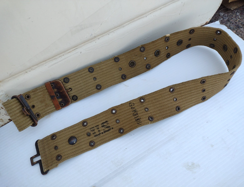 ORIGINAL US WW2 M1936 PISTOL BELT KHAKI EARLY WAR RM Co 1942 w/ EXTRA SNAPS