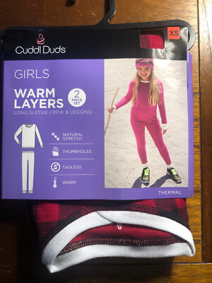 New Girls Cuddl Duds Red & Black Plaid Warm Layers Crew & Leggings  XS