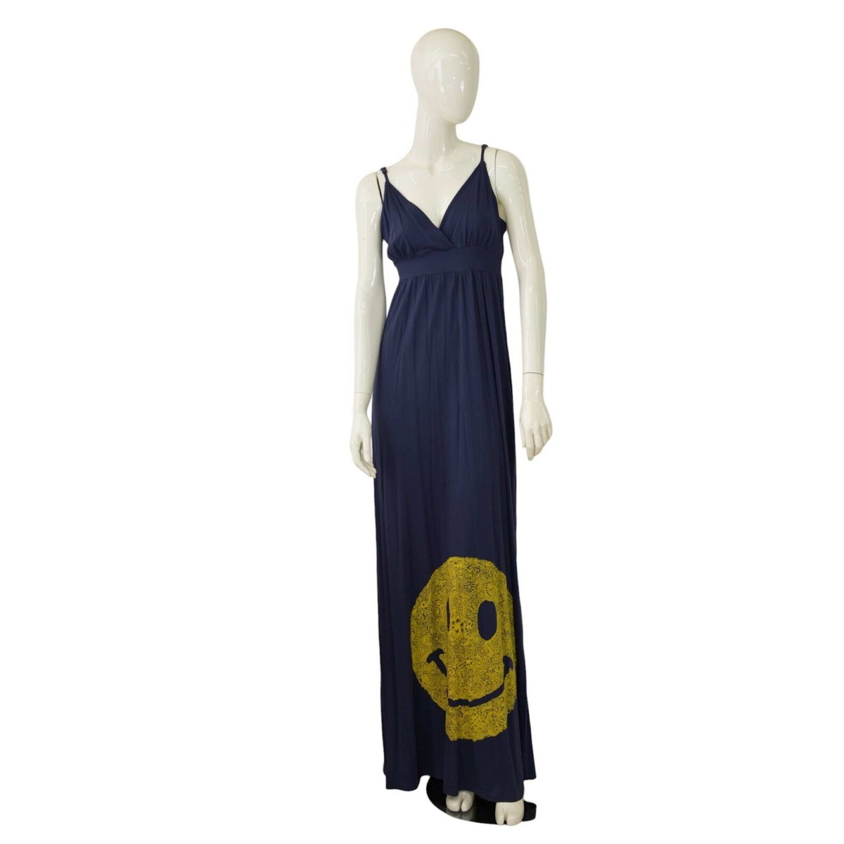 lauren moshi maxi dress Lauren Moshi Blue Cotton Smiley Happy Face Spaghetti Straps Summer Long  dress L