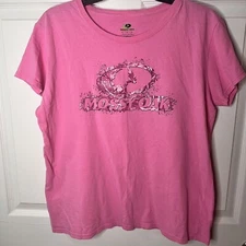 Mossy Oak Women’s Pink T-Shirt Camo Logo Graphic Classic Tee Size XL