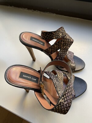 Derek Lam 10 Crosby Strappy Sandals Womens 8 Neutrals Snakeskin Leather Buckle