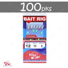 100pks Size 12 Fish WOW! Sabiki Bait Rig with 6 Gold Hooks Glow Beads Fish Skin