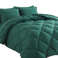 Bed in a Bag Comforter Sets 7pcs All Season Solid Down Full Dark Green