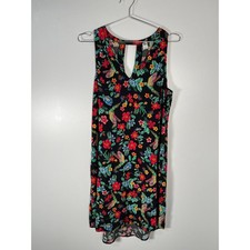 Old Navy Floral Hummingbird Shift Dress Black Sleeveless Flowy Tank Dress Large