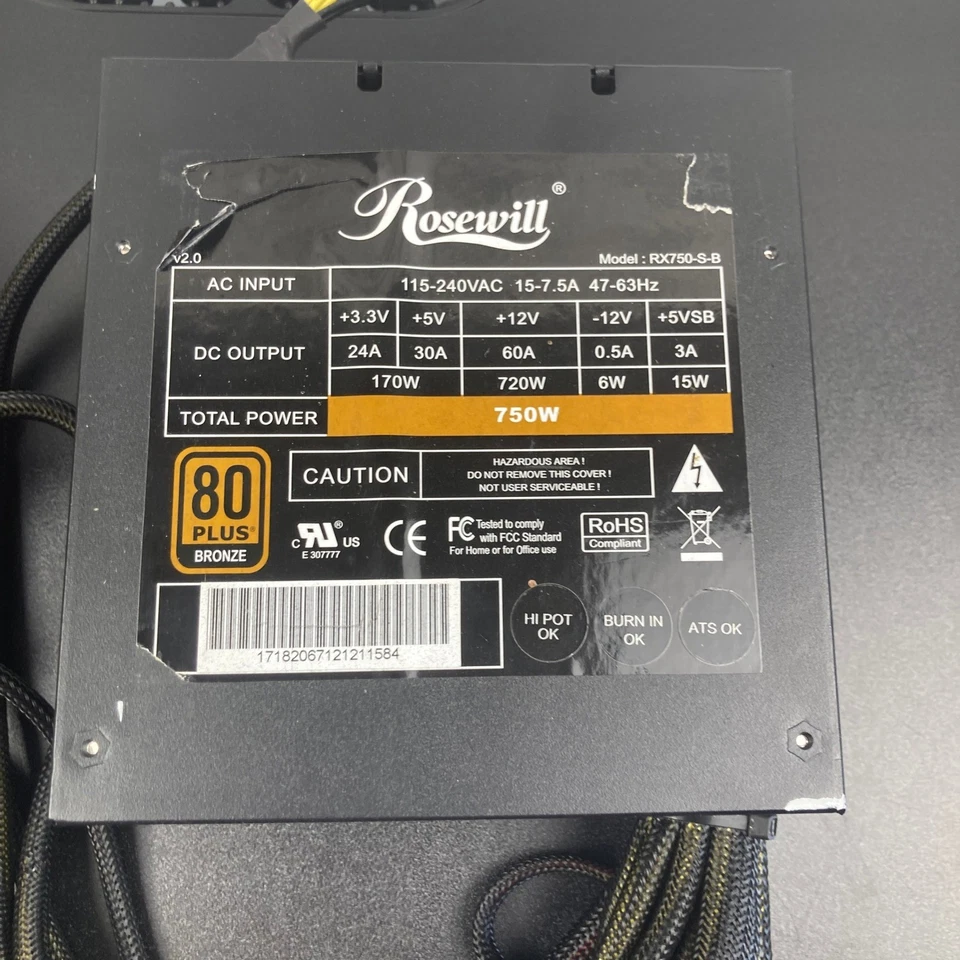 Rosewill RX750-S-B 750W 80 Plus Bronze Power Supply ATX PSU Computer PC Parts - Image 2 of 4