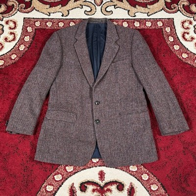 Vintage Harrods Harris Tweed Merlot Wool Blazer Sport Coat Casual Jacket Size 42