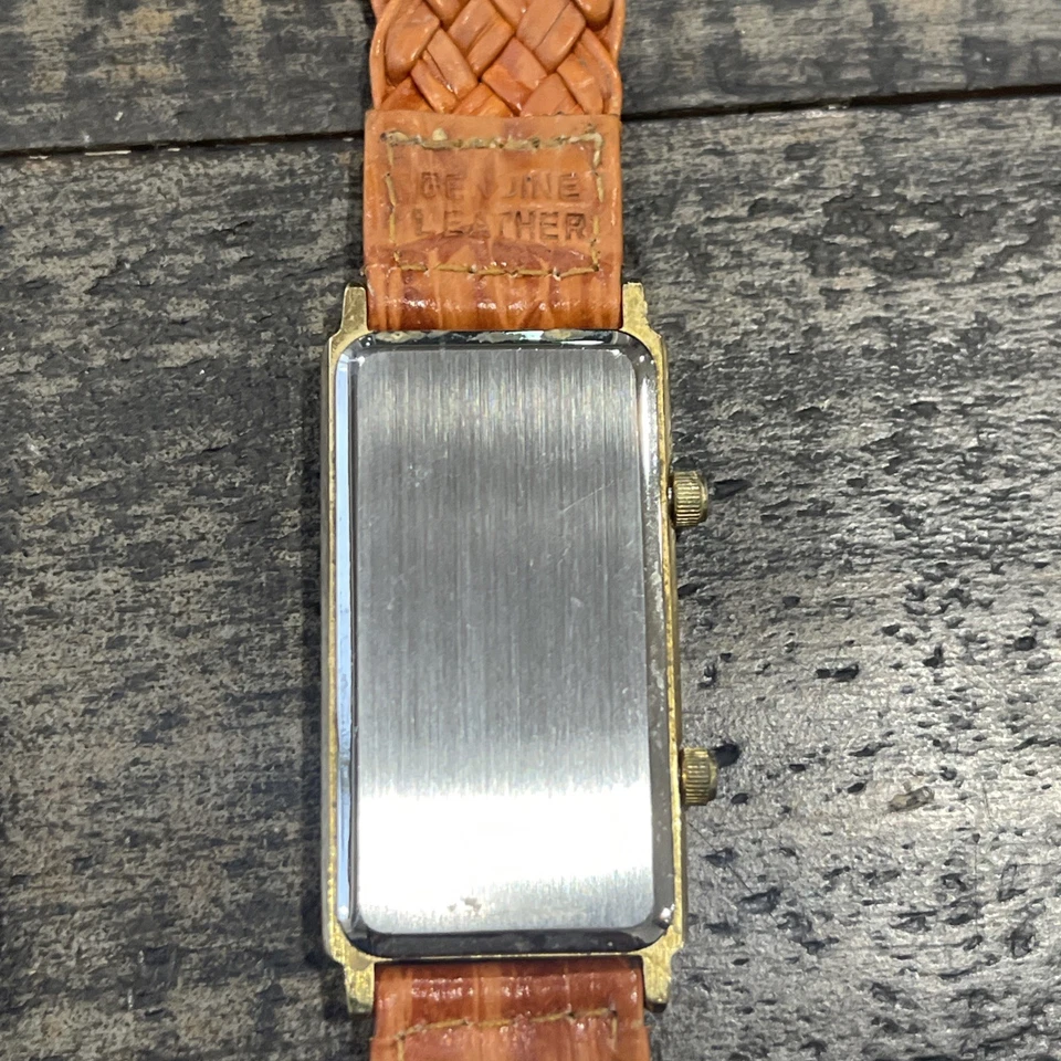 Vintage Orvis watch Dual Time  Gold Tone brown Leather band  (NEEDS BATTERY) - Image 3 of 4