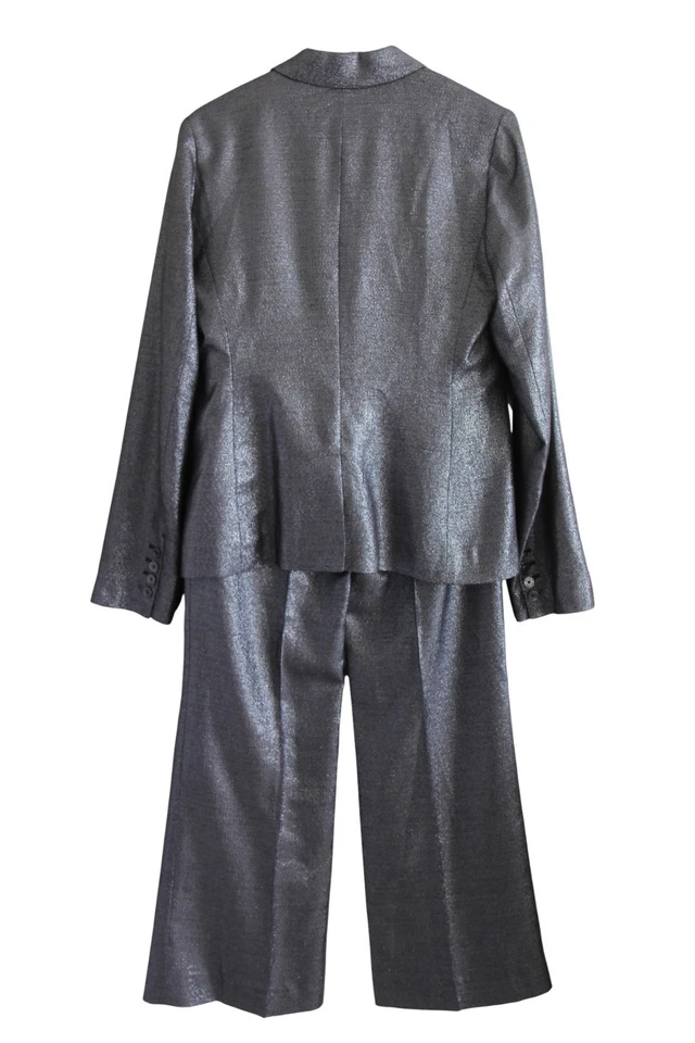 Traje Pantalón Tory Burch Talla 8/10 Chaqueta Pantalones Gris Metálico Brillante 2 Piezas Conjunto Foto 3 de 4